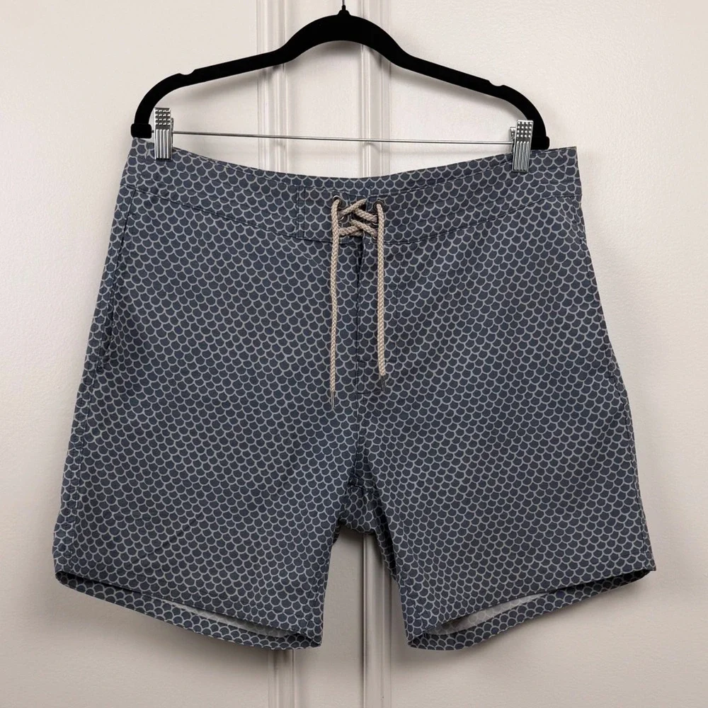 Faherty Brand Mens Blue‎ Scales Print Board Shorts Swim Trunks Size 35